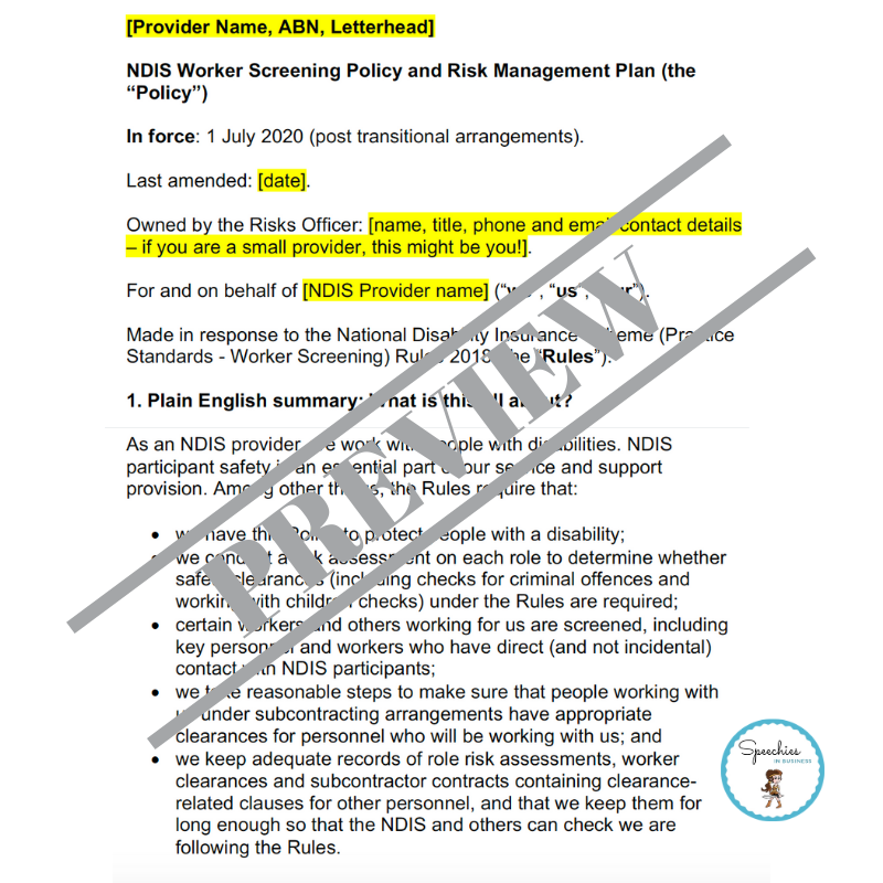 NDIS Worker Screening Policy and Risk Management Plan Template | Banter