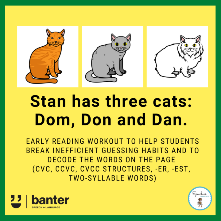 Stan has three cats: Early reading workout CVC CCVC CVCC