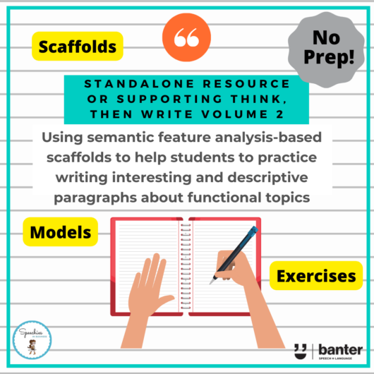 Descriptive Paragraph Writing using Semantic Feature Analysis Scaffolds. Also models and exercises
