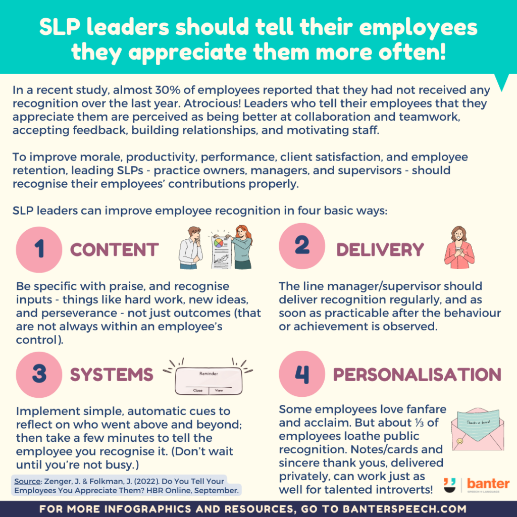SLP leaders should tell their employees they appreciate them more often! | Banter Speech & Language SLP leaders should tell their employees they appreciate them more often!